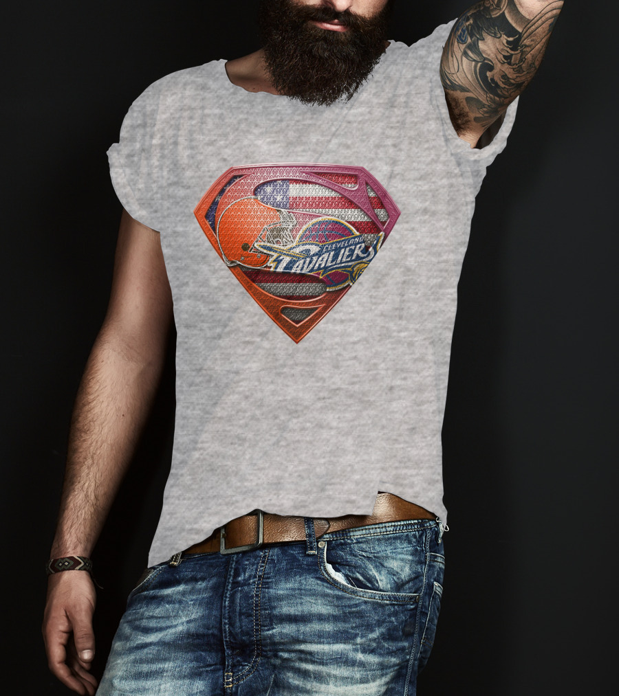 Cleveland Cavaliers Browns Superman American Flag Emblem T-Shirt