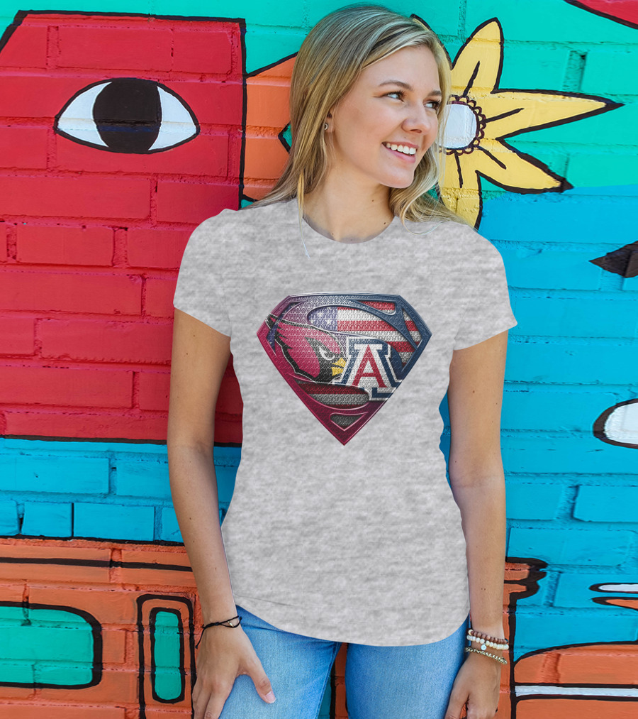 Arizona Cardinals Arizona Wildcats American Flag Shield T-Shirt