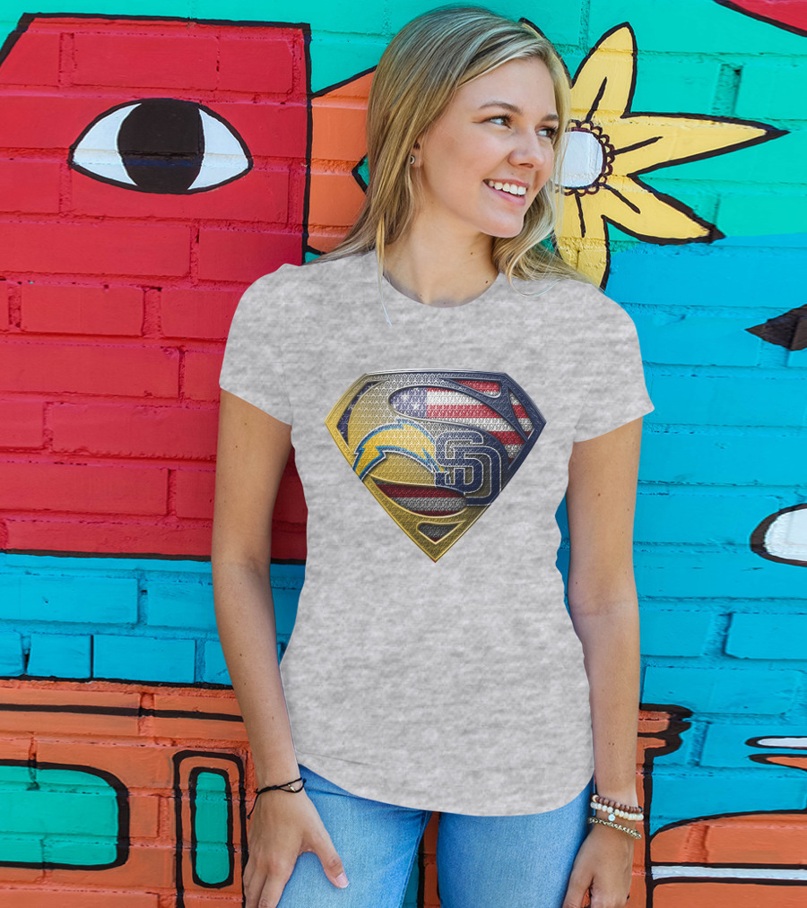 Superman Logo Chargers Sd Padres American Flag T-Shirt