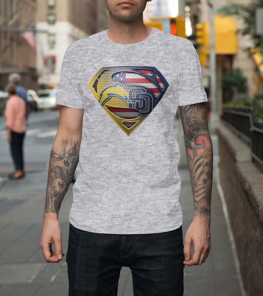 Superman Logo Chargers Sd Padres American Flag T-Shirt