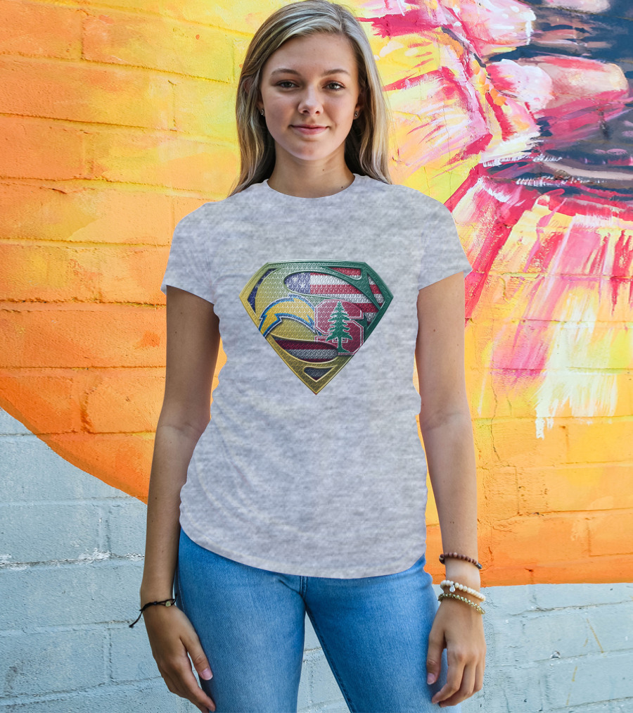 Superman Emblem Stanford Cardinal Chargers American Flag Fusion T-Shirt