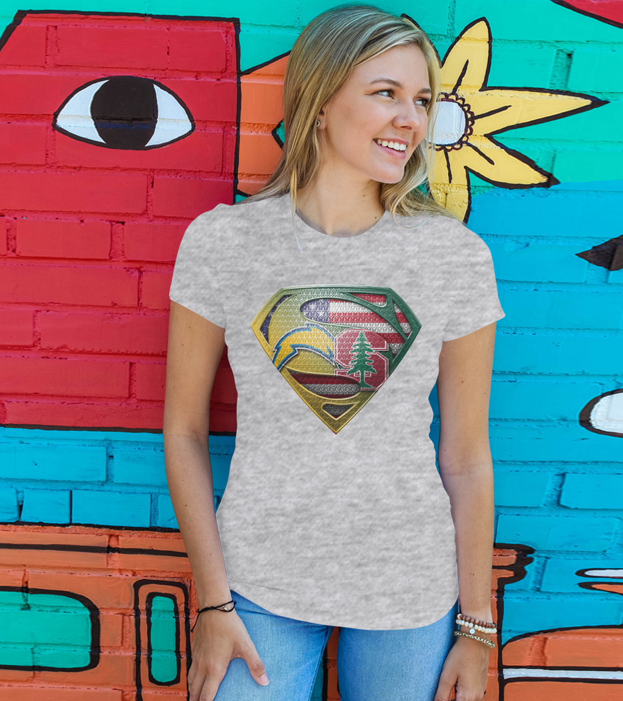 Superman Emblem Stanford Cardinal Chargers American Flag Fusion T-Shirt