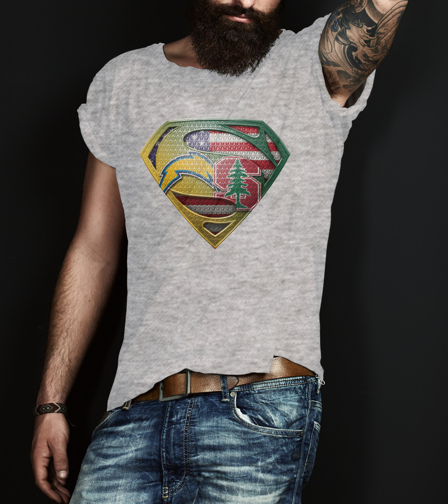 Superman Emblem Stanford Cardinal Chargers American Flag Fusion T-Shirt