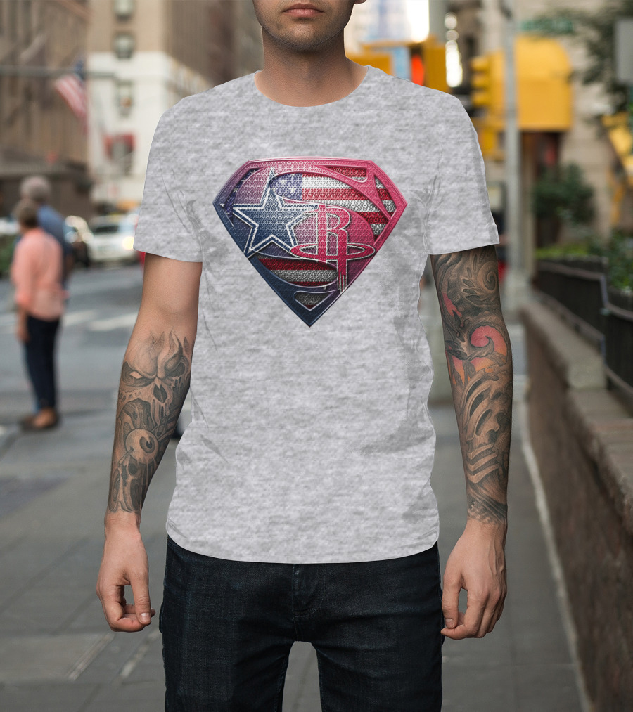 Rockets Superhero Logo With Usa Flag Star T-Shirt