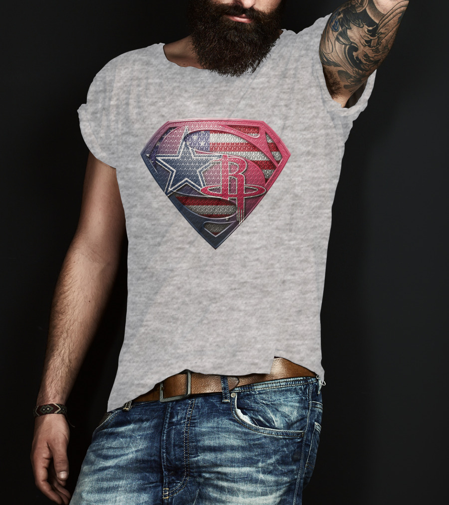 Rockets Superhero Logo With Usa Flag Star T-Shirt