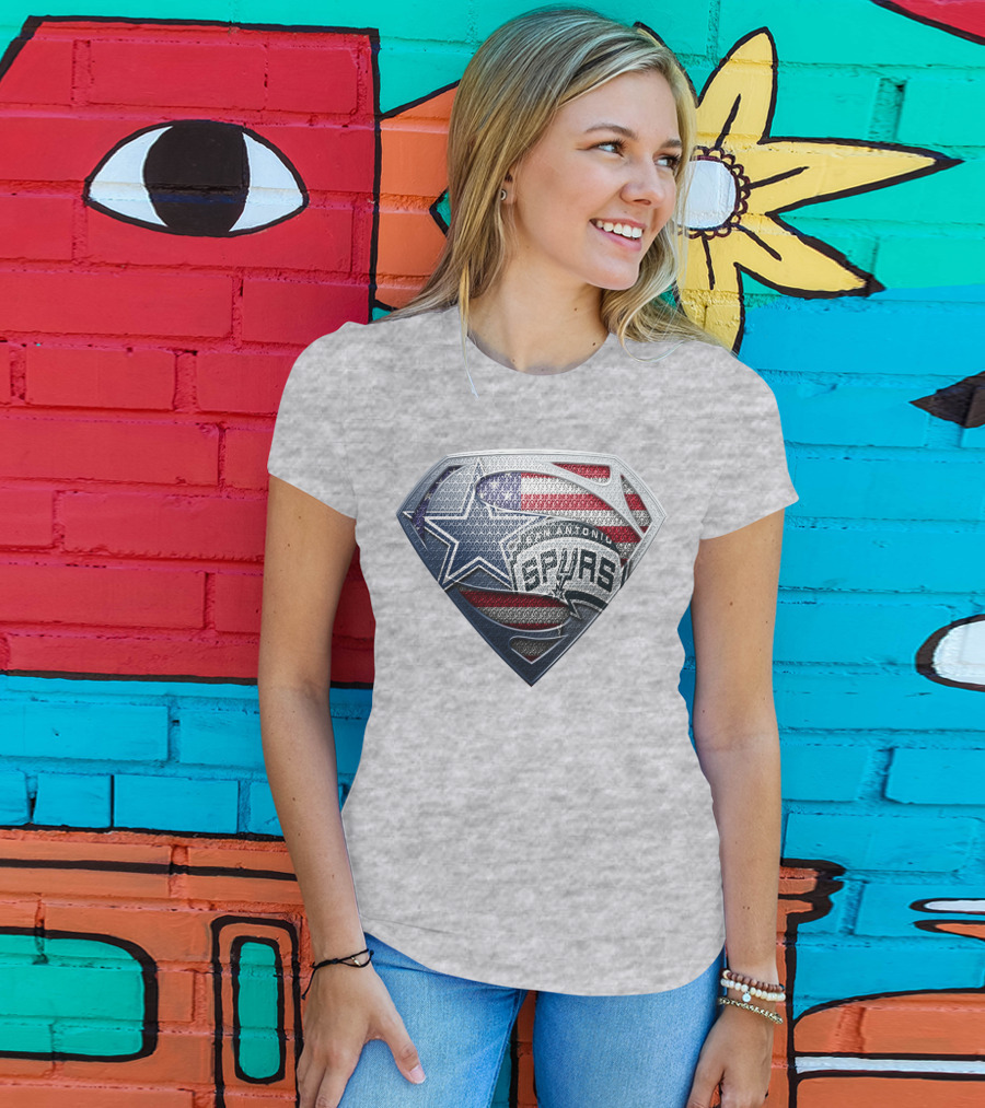 San Antonio Spurs Superman Shield Usa Flag T-Shirt