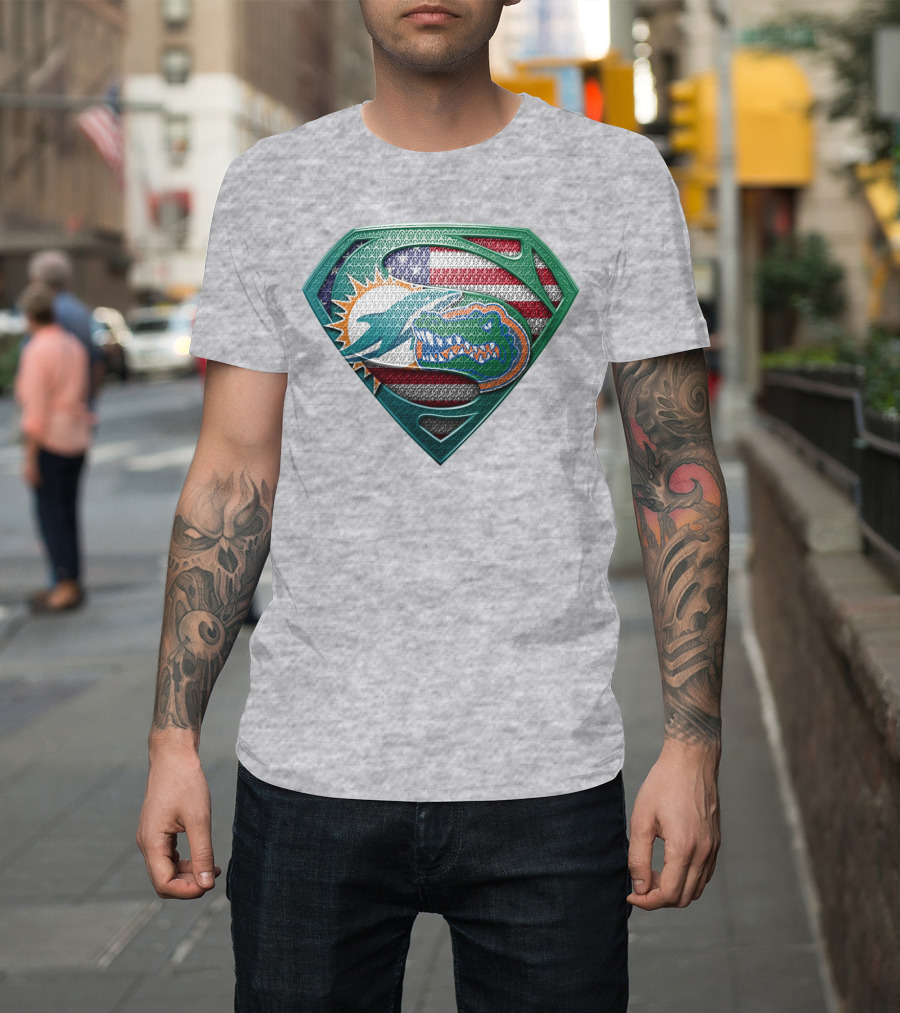 Superman Gator American Flag Miami Football T-Shirt