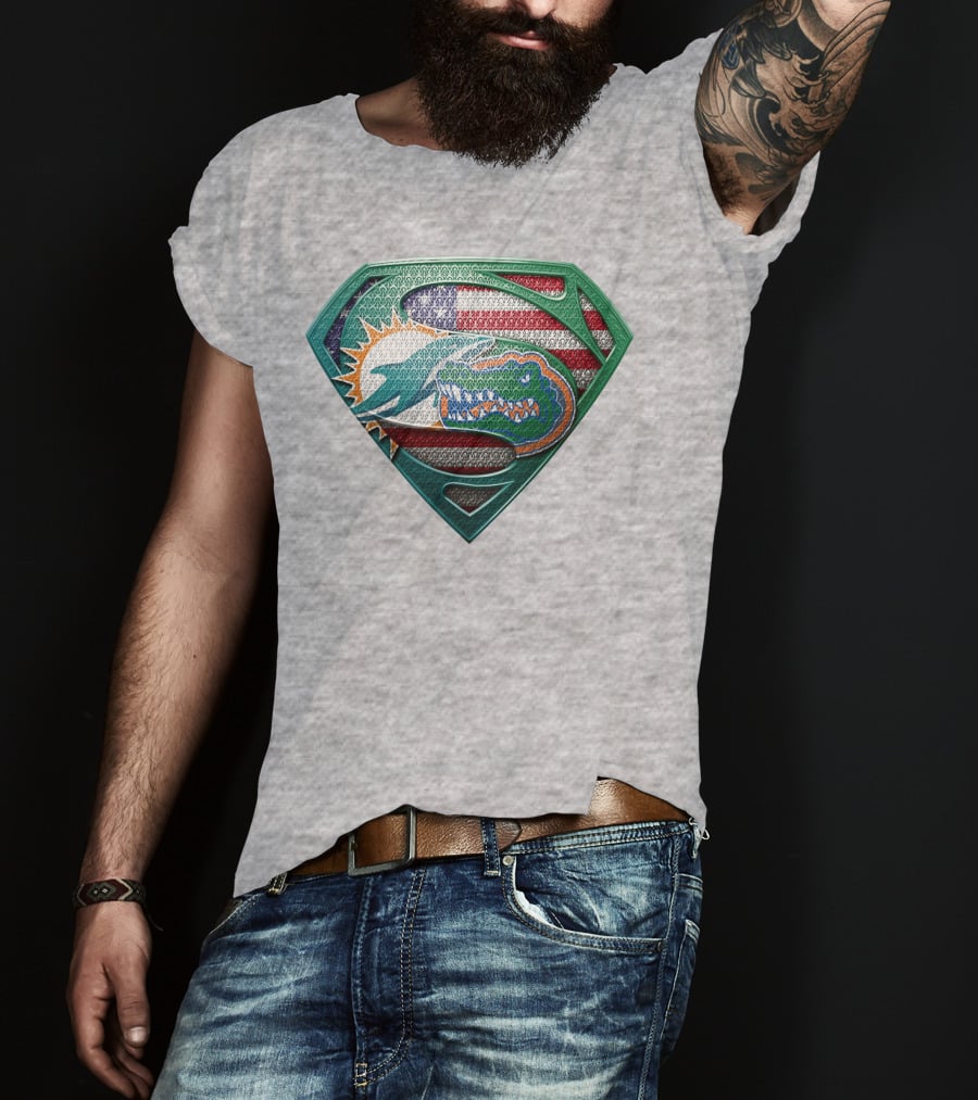 Superman Gator American Flag Miami Football T-Shirt