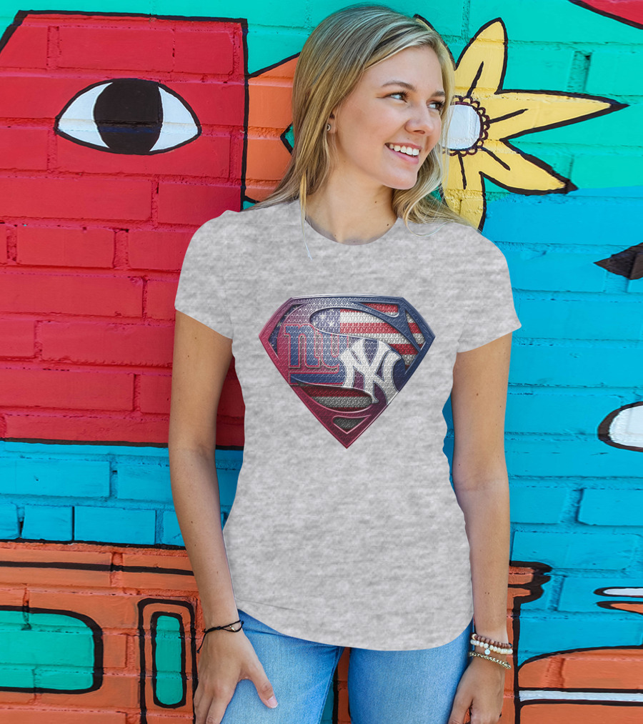 Ny Giants Yankees American Flag Logo Superhero Crest T-Shirt