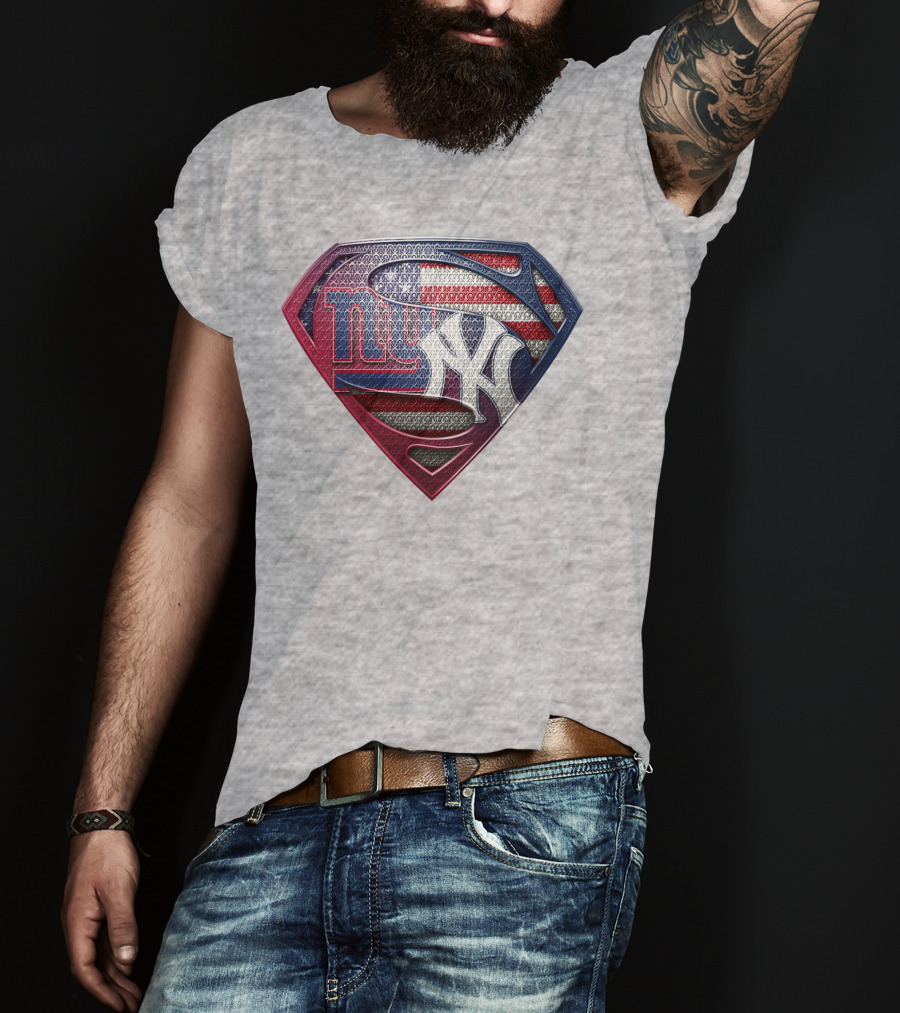 Ny Giants Yankees American Flag Logo Superhero Crest T-Shirt