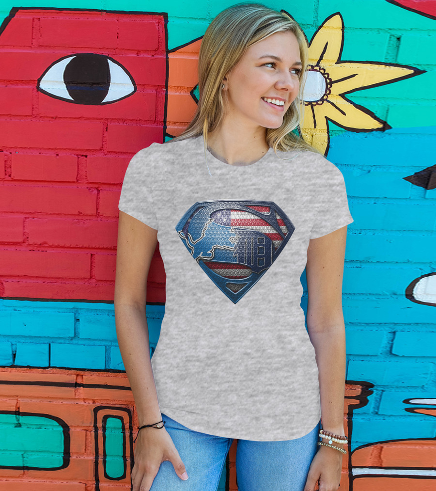 Detroit Lions American Flag Superhero Emblem T-Shirt