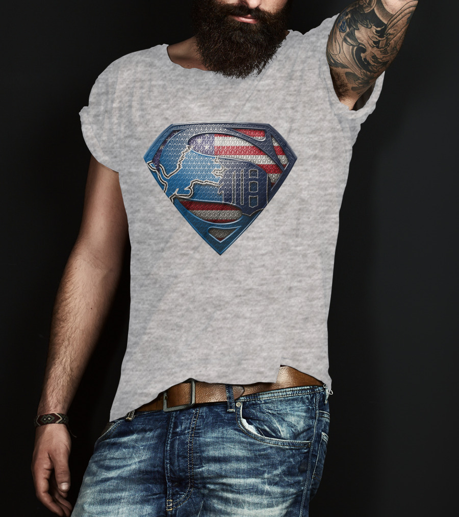 Detroit Lions American Flag Superhero Emblem T-Shirt