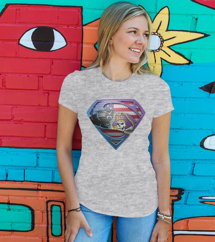 Superhero Shield American Flag Panthers Ecu Pirate Skull T-Shirt