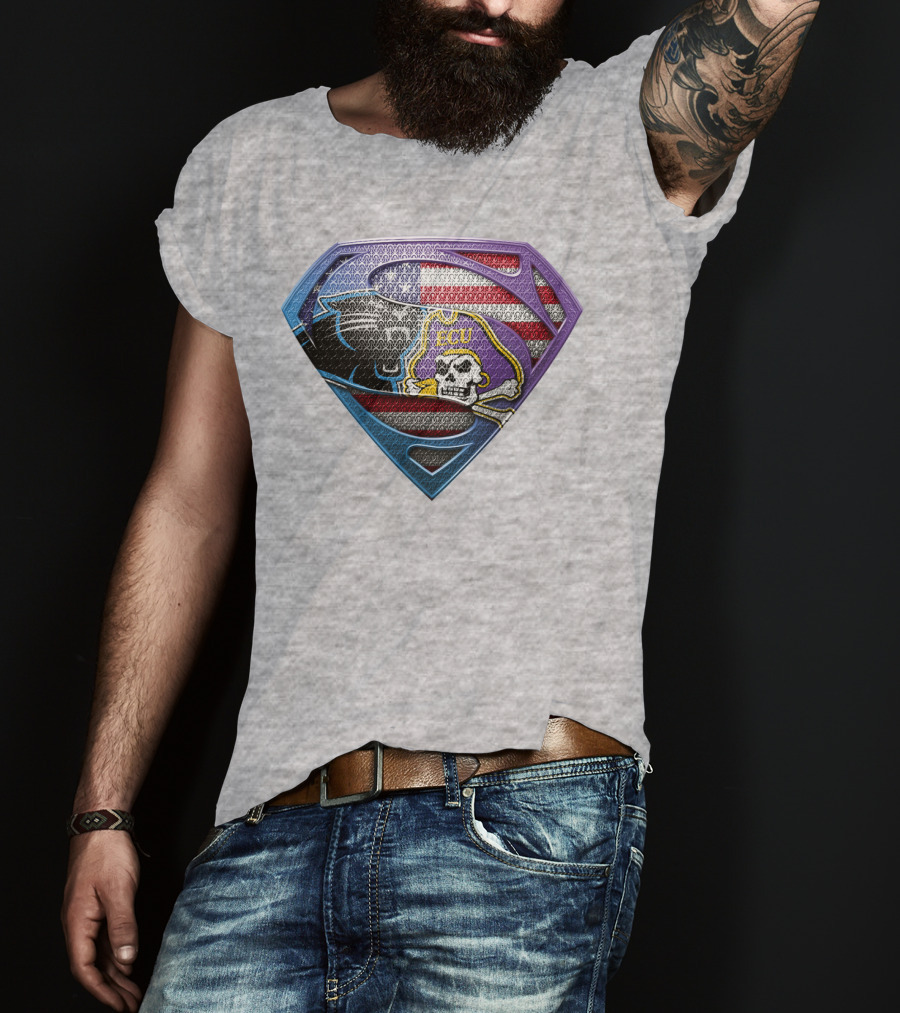 Superhero Shield American Flag Panthers Ecu Pirate Skull T-Shirt