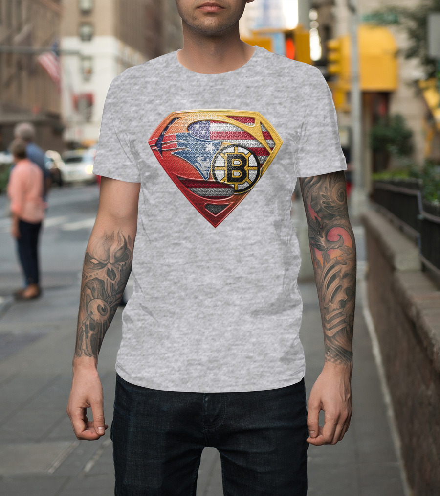 Superman Patriots Bruins Usa Flag T-Shirt