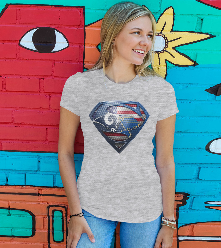 Usa Superman Rams And Blues Logo Shield T-Shirt