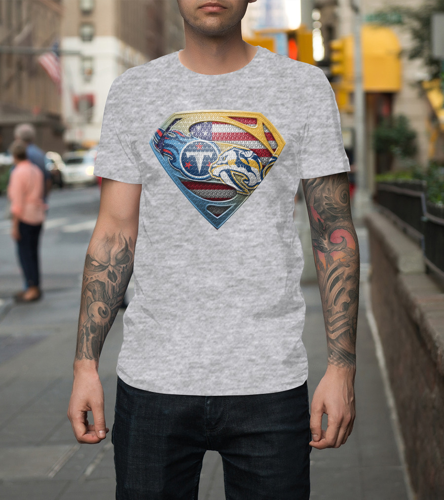 Tennessee Titans Pittsburgh Steelers American Flag Superman T-Shirt