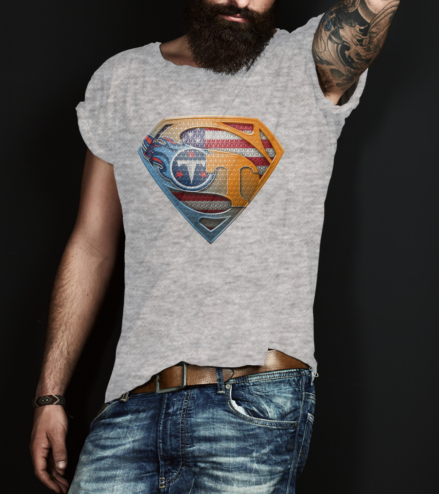Tennessee Titans Superman Logo With American Flag Pattern T-Shirt