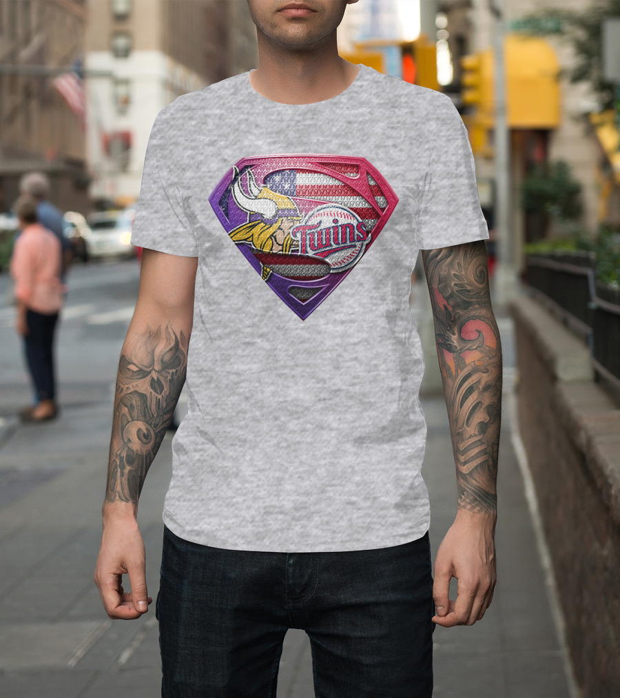 Minnesota Twins Vikings American Flag Superman T-Shirt
