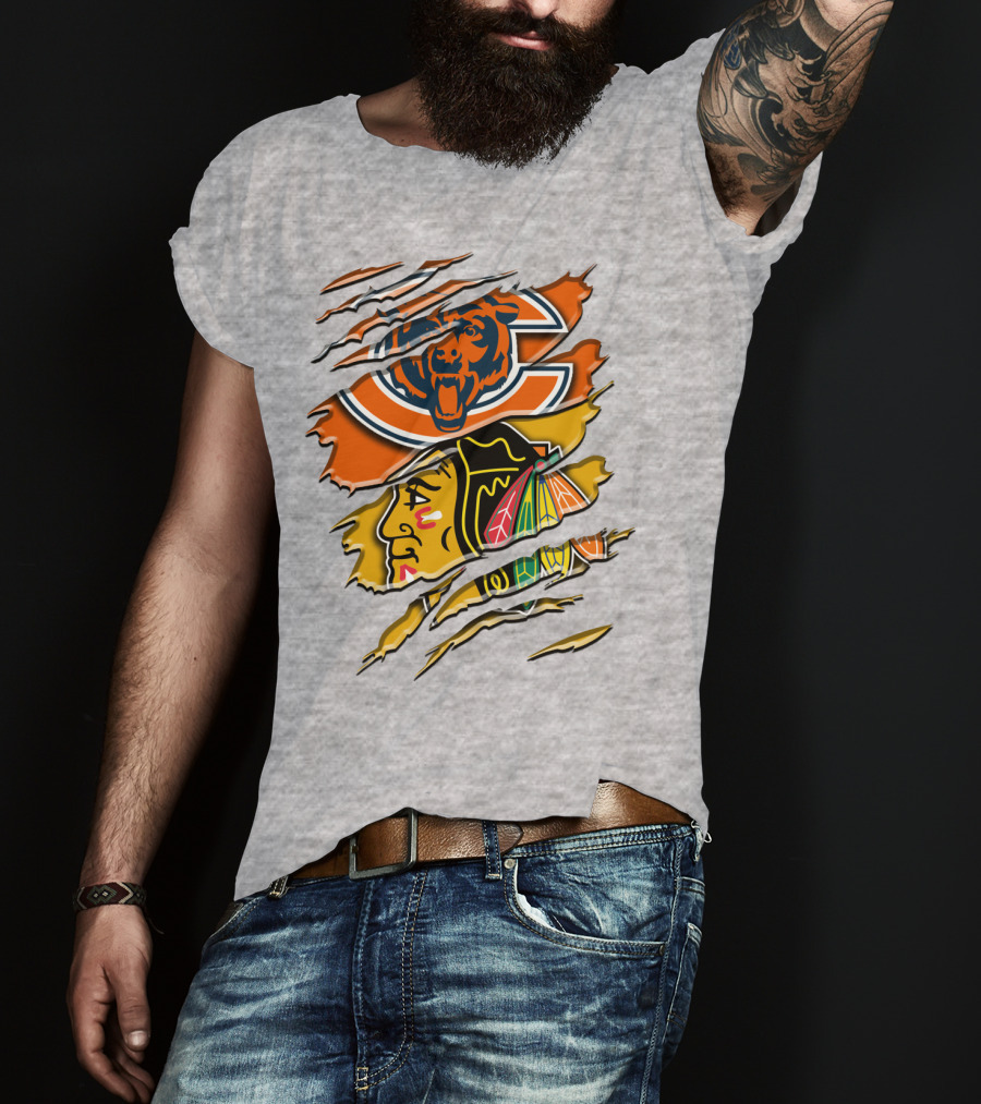 Chicago Bears And Blackhawks Torn T-Shirt