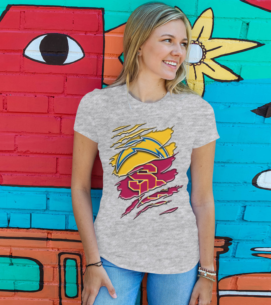 Los Angeles Chargers Usc Trojans Logo Merge T-Shirt
