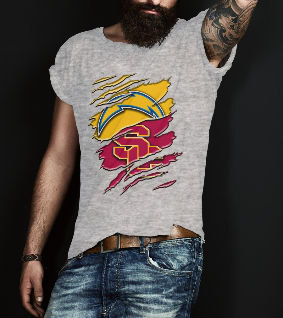 Los Angeles Chargers Usc Trojans Logo Merge T-Shirt