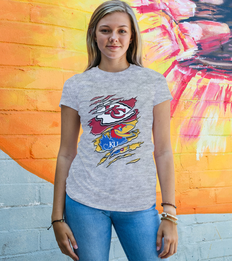 Kansas City Chiefs Kc Jayhawks Rip Design Rah 037 T-Shirt