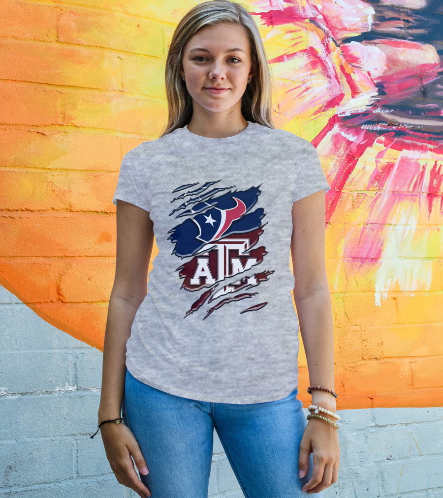 Texas A&M Aggies Houston Texans Torn Flag T-Shirt