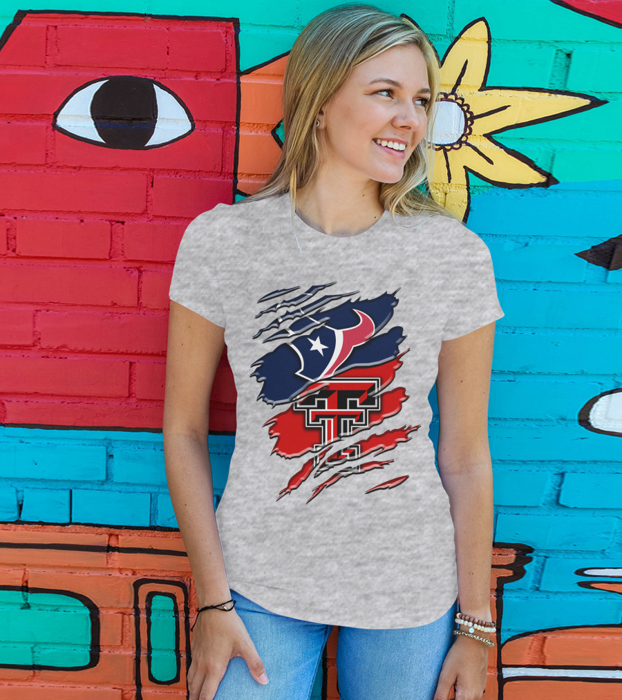 Houston Texans And Texas Tech Red Raiders Rip T-Shirt