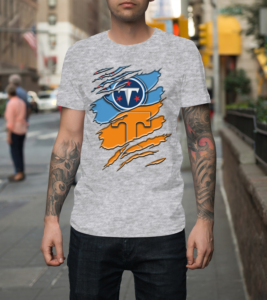 Tennessee Titans Logo With Tennessee Volunteers Colors Ripped Design Rah 131 T-Shirt