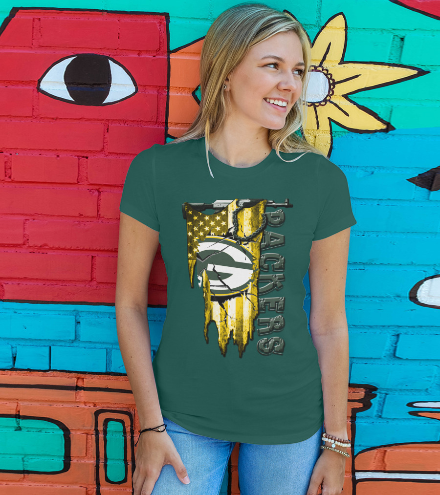 Packers Green Bay American Flag Distressed T-Shirt