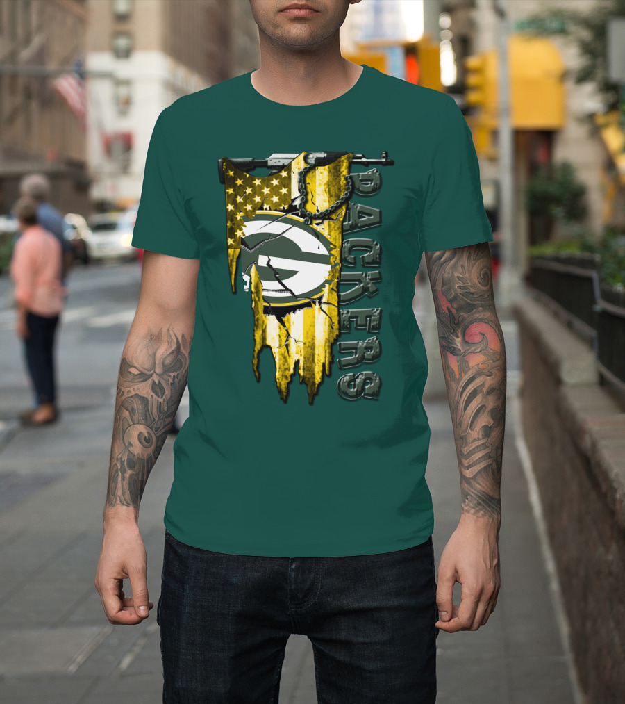 Packers Green Bay American Flag Distressed T-Shirt