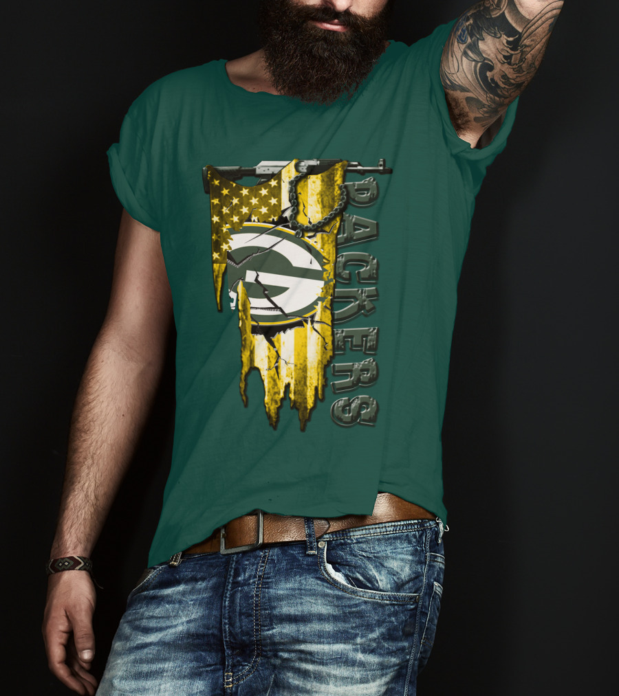 Packers Green Bay American Flag Distressed T-Shirt