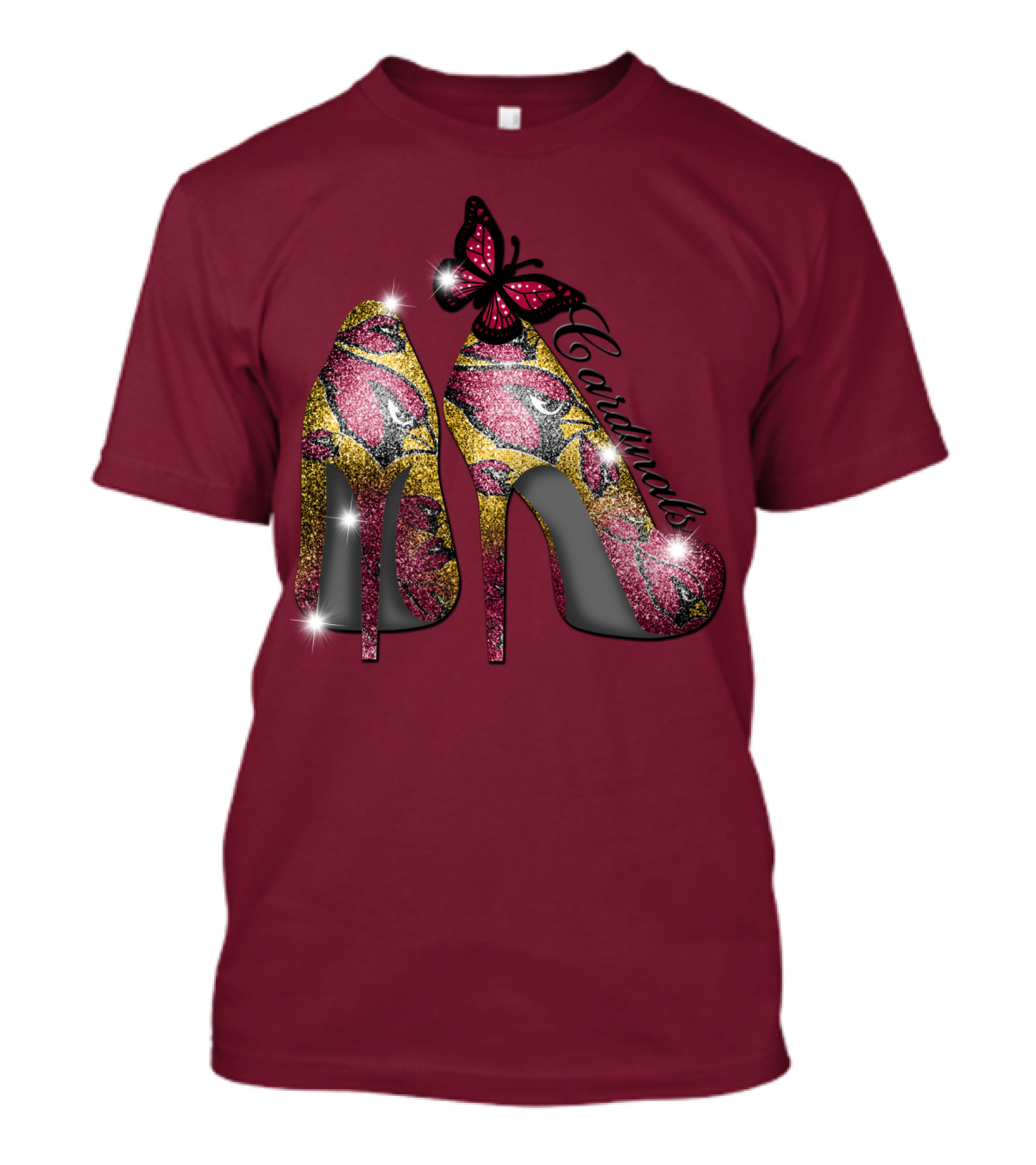 Arizona Cardinals Heels Butterfly Sparkle T-Shirt