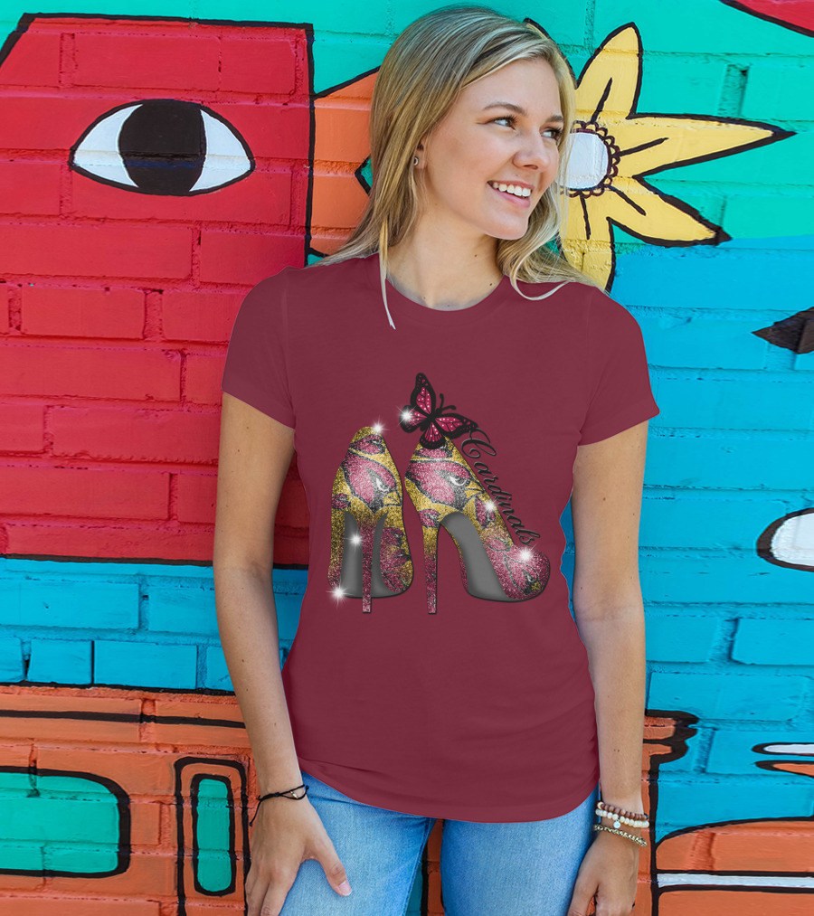 Arizona Cardinals Heels Butterfly Sparkle T-Shirt
