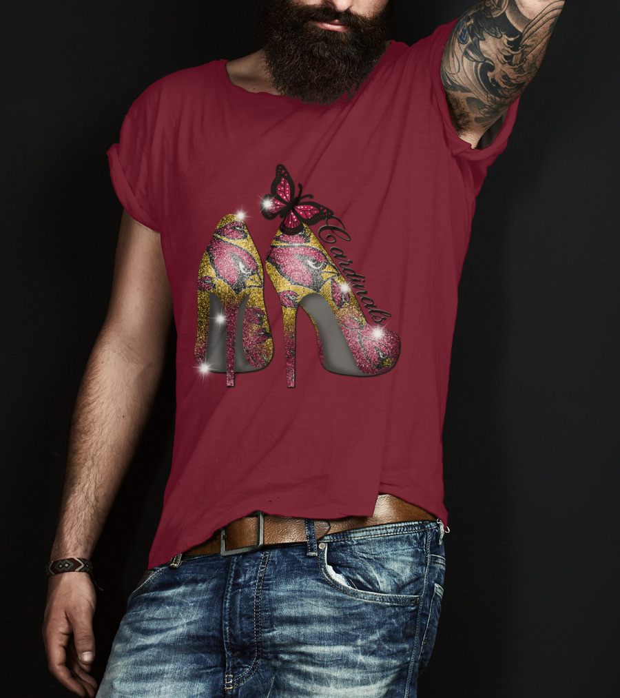 Arizona Cardinals Heels Butterfly Sparkle T-Shirt