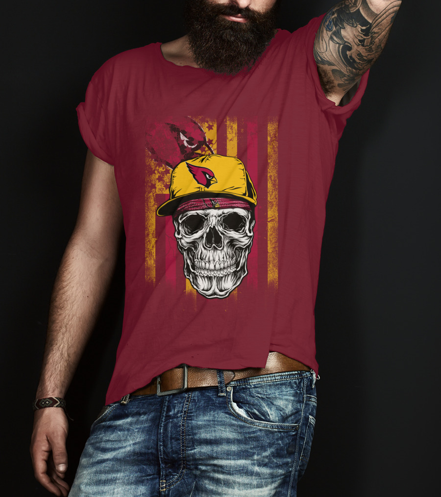 Arizona Cardinals Skull With Yellow Cap And Red T-Shirt