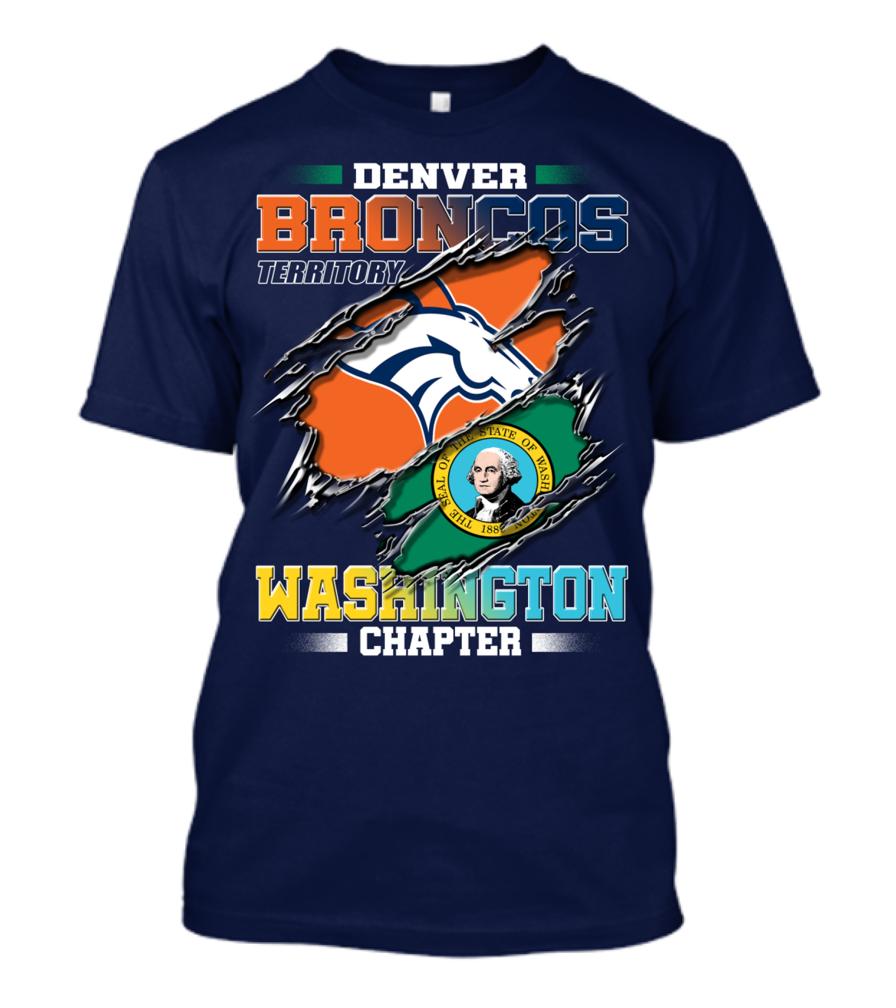 Denver Broncos Territory Washington Chapter Seal Of State Of Washington T-Shirt