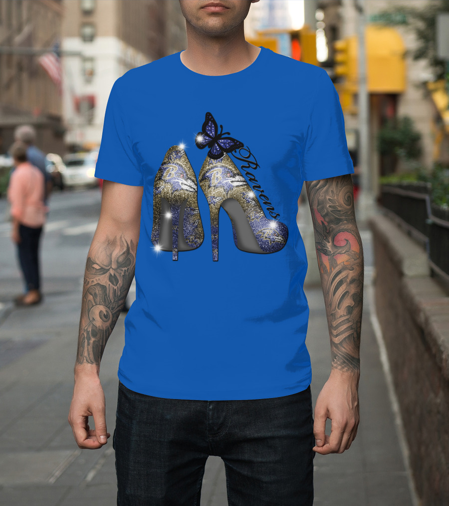 Ravens High Heels With Butterfly Baltimore Ravens Logos T-Shirt