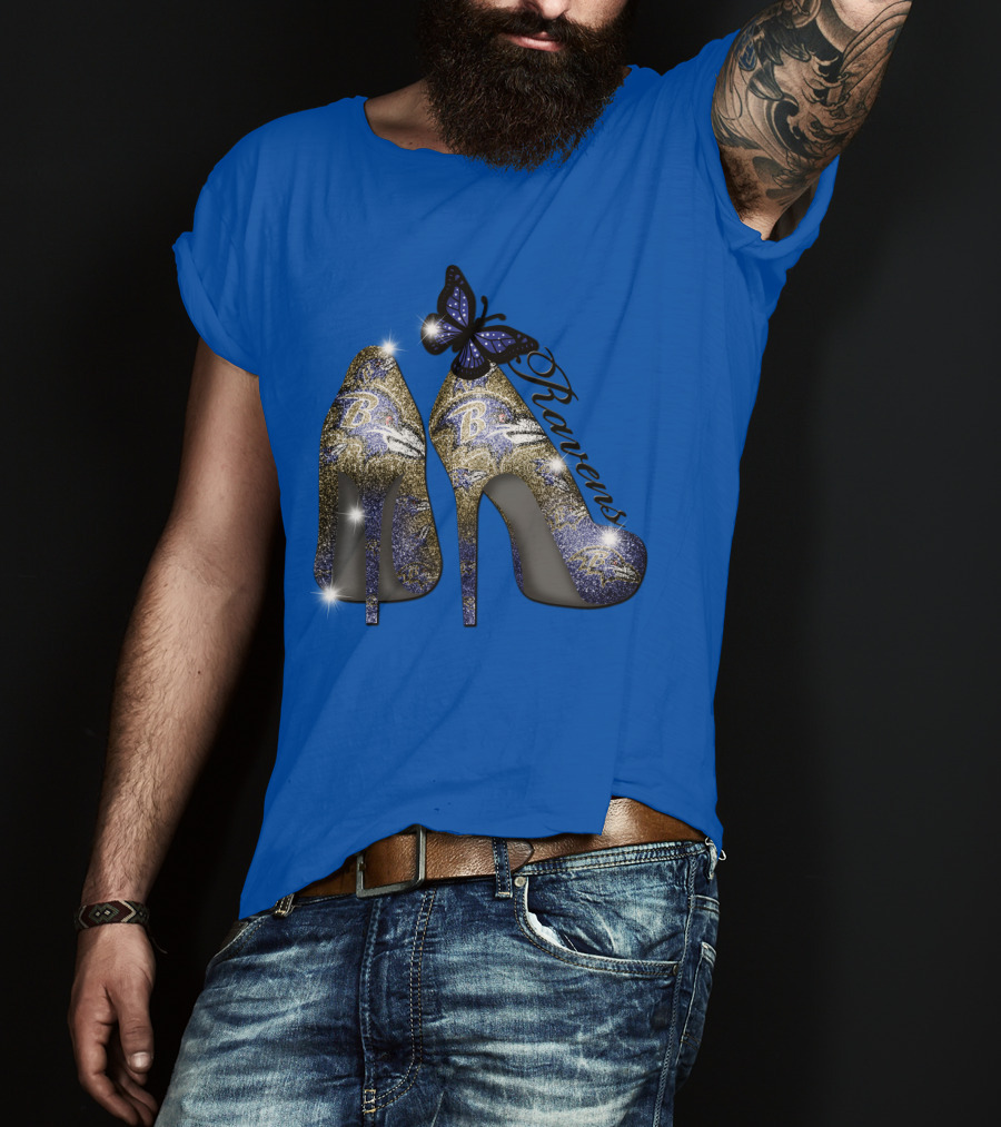 Ravens High Heels With Butterfly Baltimore Ravens Logos T-Shirt