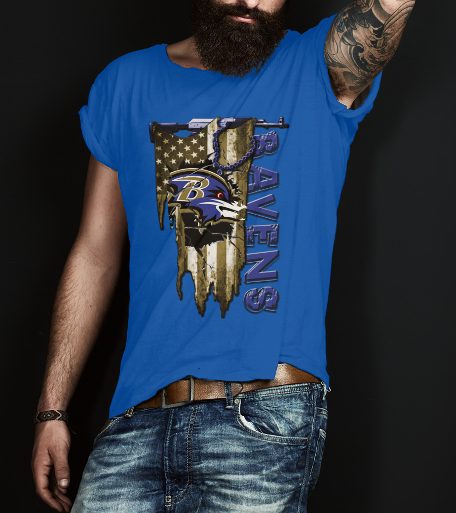 Baltimore Ravens American Flag Chain T-Shirt