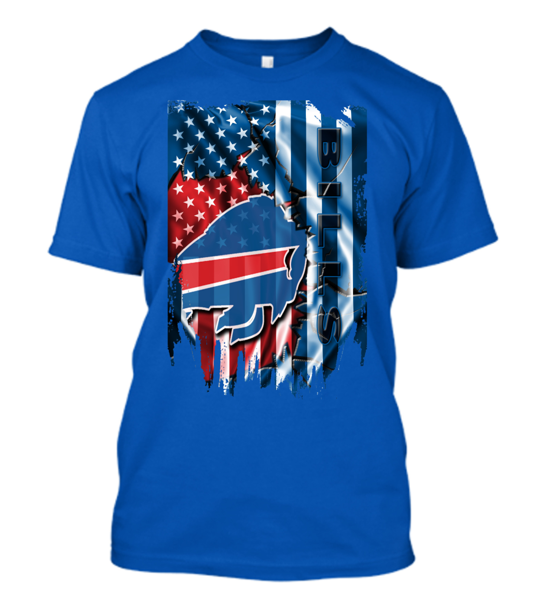 Buffalo Bills American Flag Collage With Team Logo And Bold Vertical T-Shirt