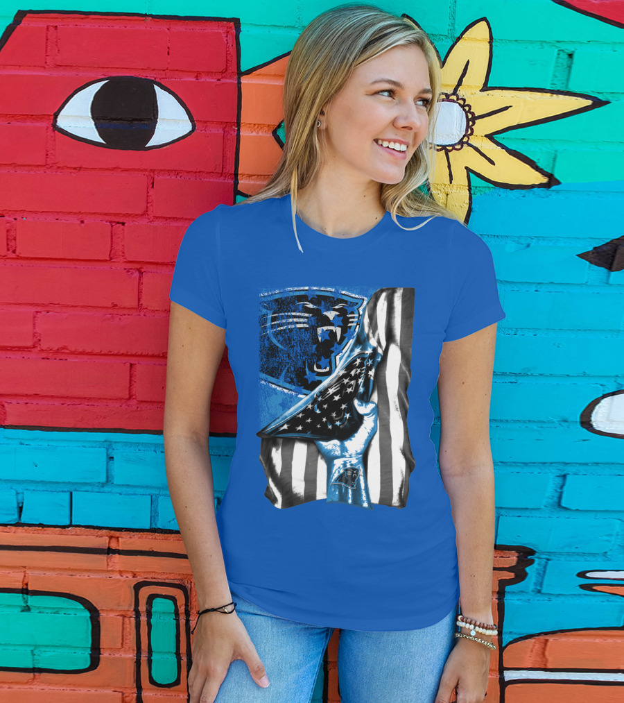 Carolina Panthers American Flag Hand Blue Graphic Fan Merchandise T-Shirt