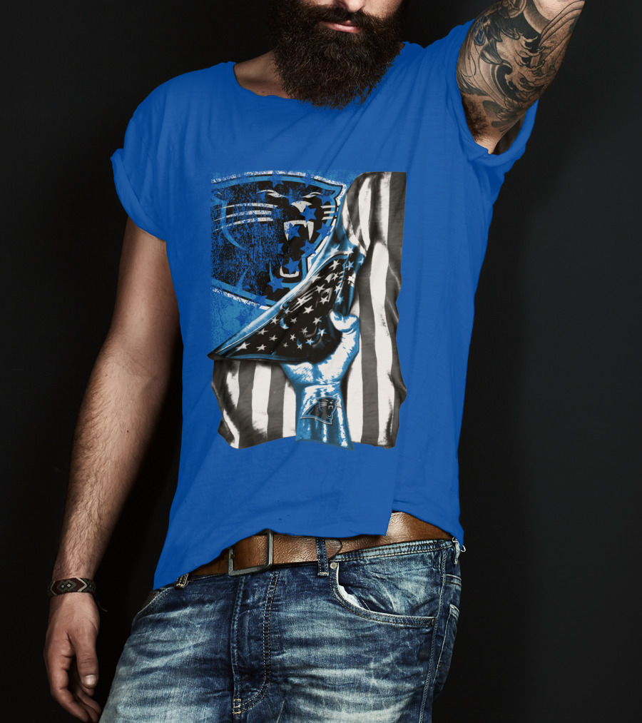 Carolina Panthers American Flag Hand Blue Graphic Fan Merchandise T-Shirt
