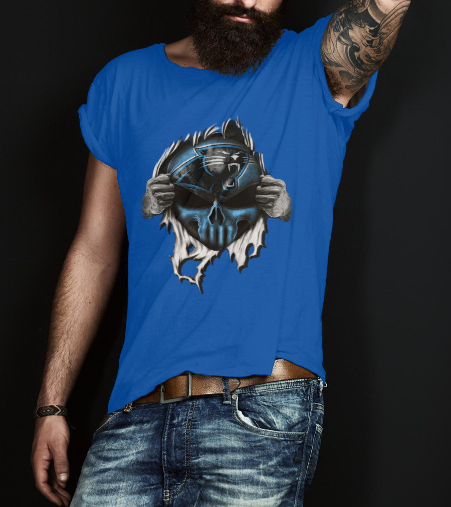 Carolina Panthers Skull Logo Rip T-Shirt