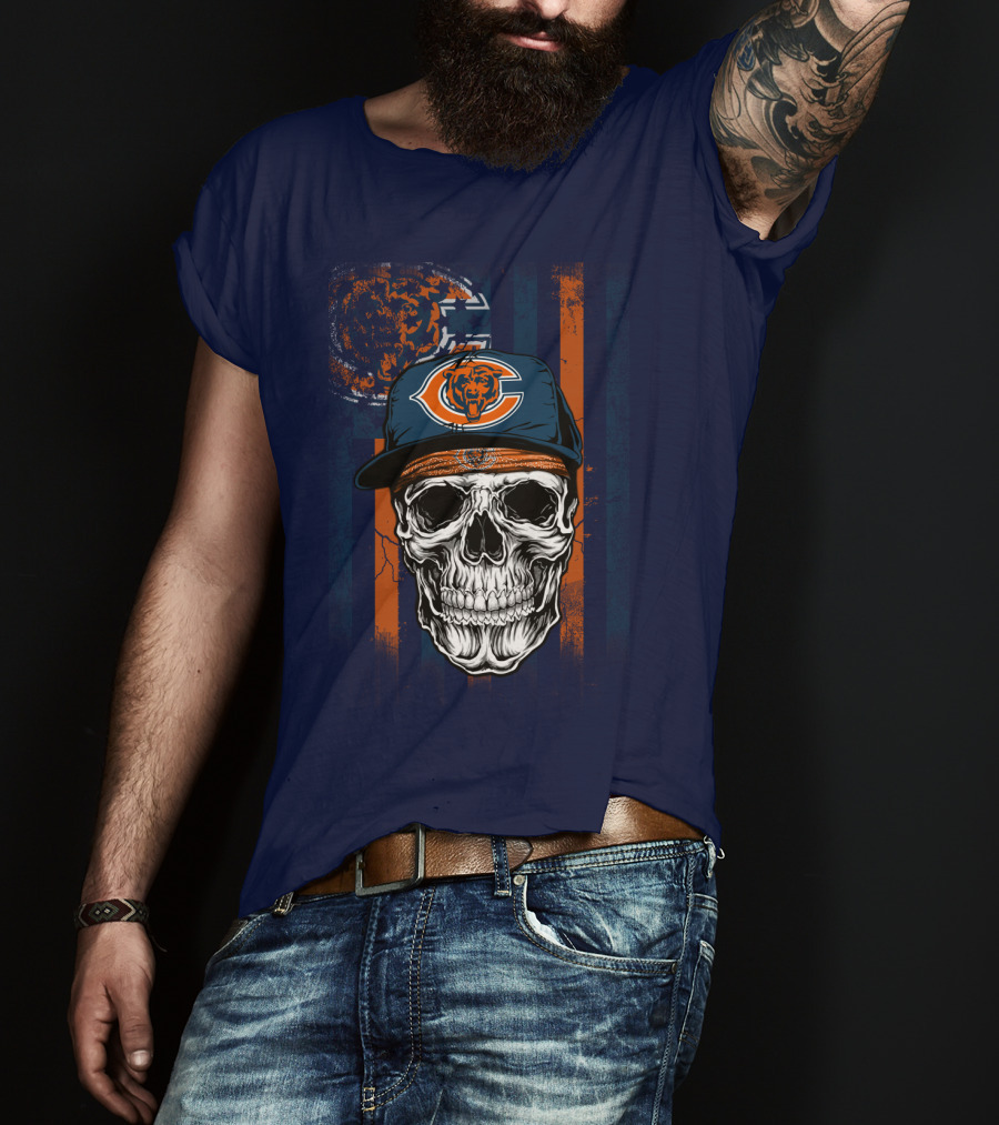 Chicago Bears Skull With Cap And Stripes T-Shirt