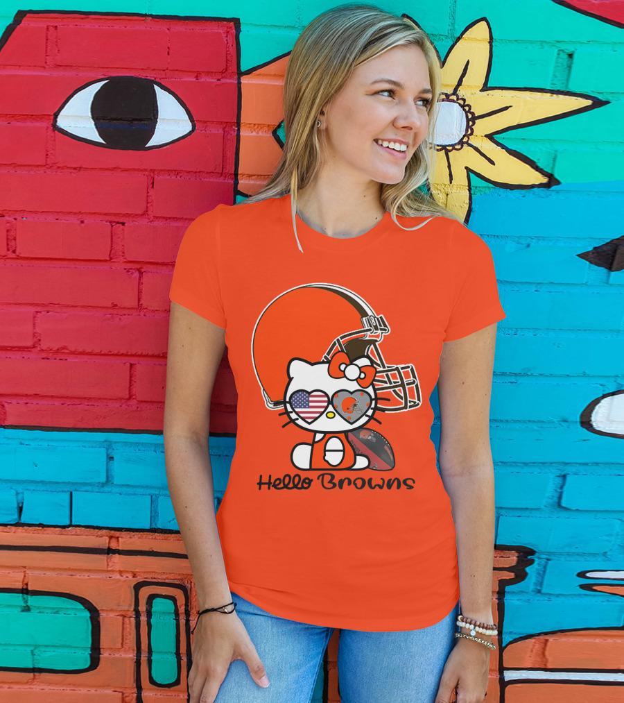 Hello Browns Cleveland Browns Football Helmet Heart Glasses T-Shirt