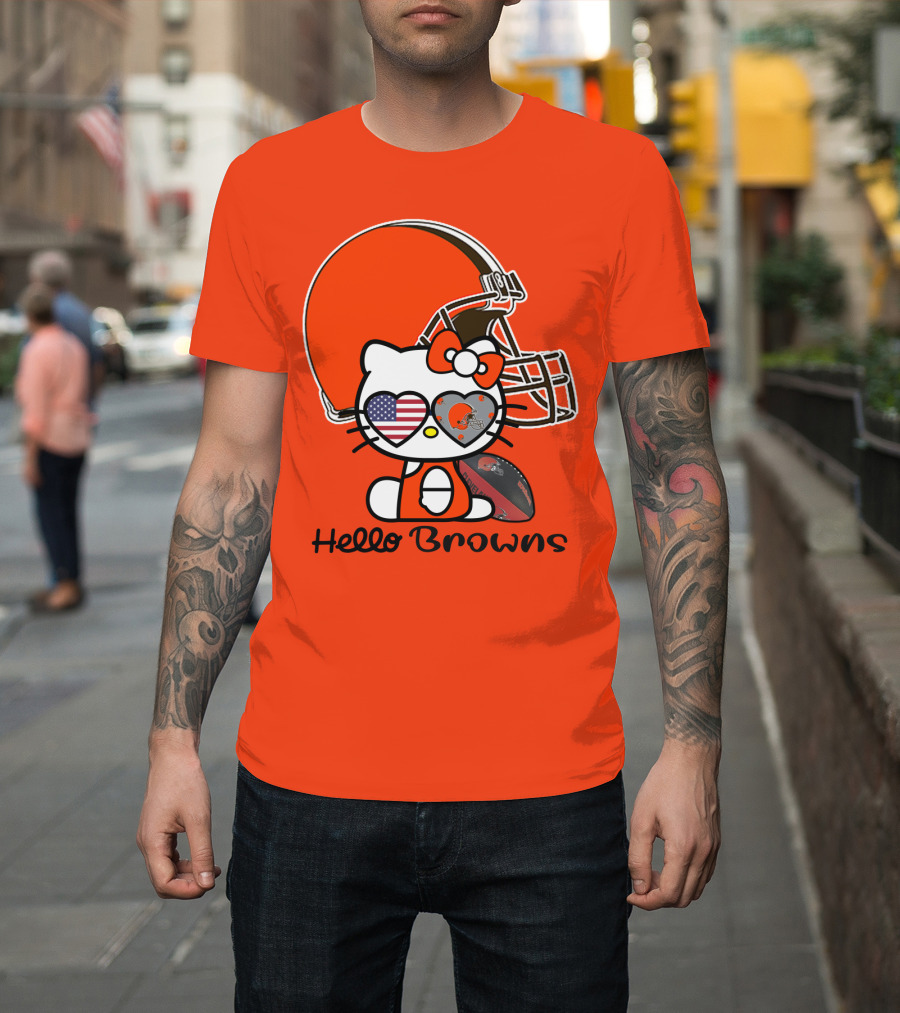 Hello Browns Cleveland Browns Football Helmet Heart Glasses T-Shirt