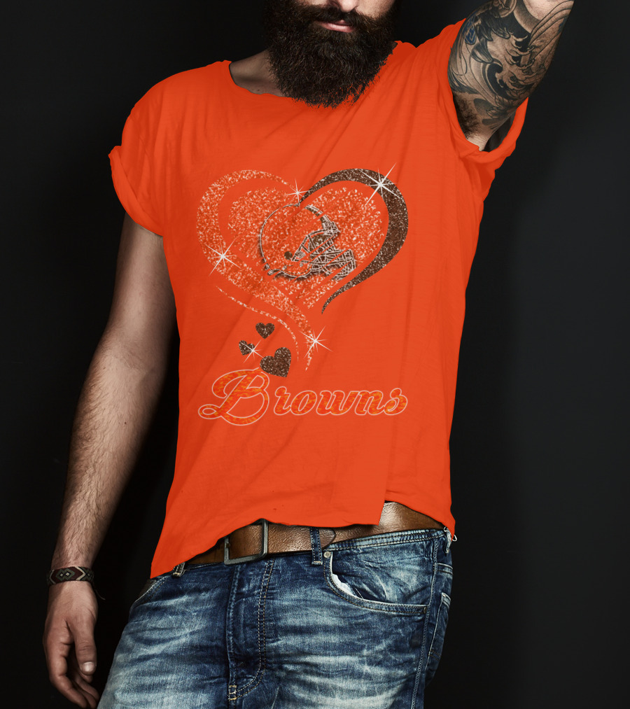 Browns Heart Helmet Sparkle Design Orange T-Shirt