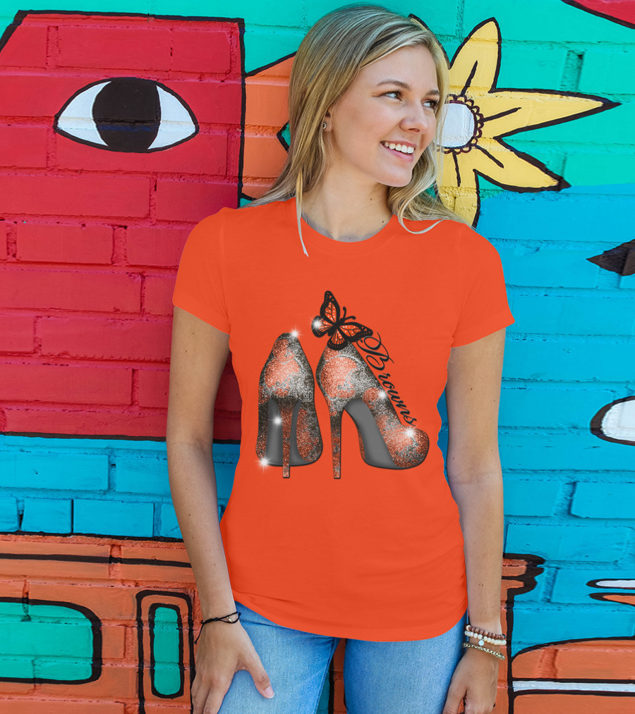 Cleveland Browns High Heels Butterfly Sparkle T-Shirt